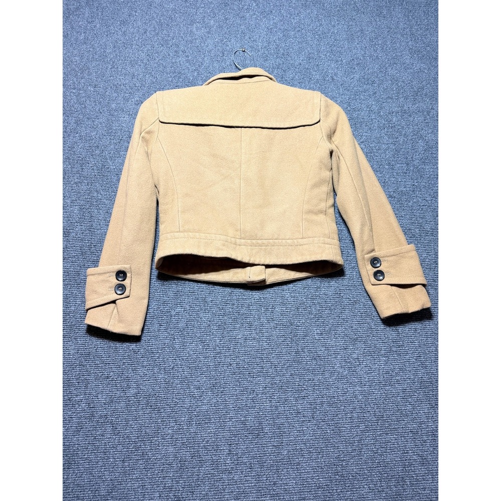 Mango Suit Jacket Women Small Tan Wool Blend Cropped Zip Up 31106778 - Picture 3 of 10